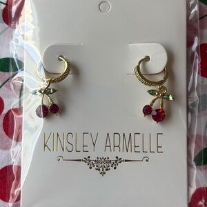 🍒 KINSLEY ARMELLE Gold Cherry Earrings with Red and Green Accents 🍒 NWT 🍒